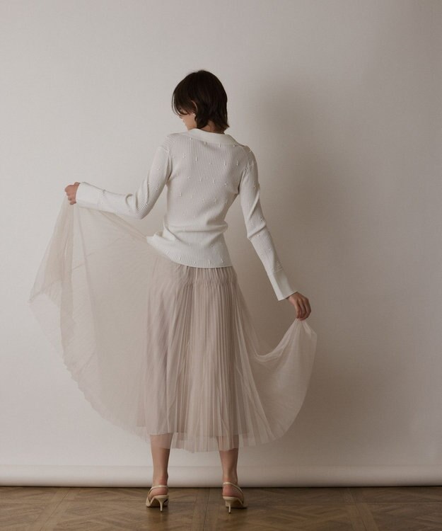 GRACE CONTINENTAL ビジューリブニットトップ ホワイト