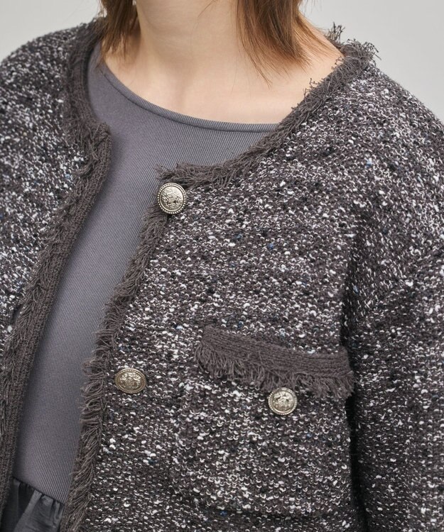 GRACE CONTINENTAL ツイードニットカーディガン ブラック