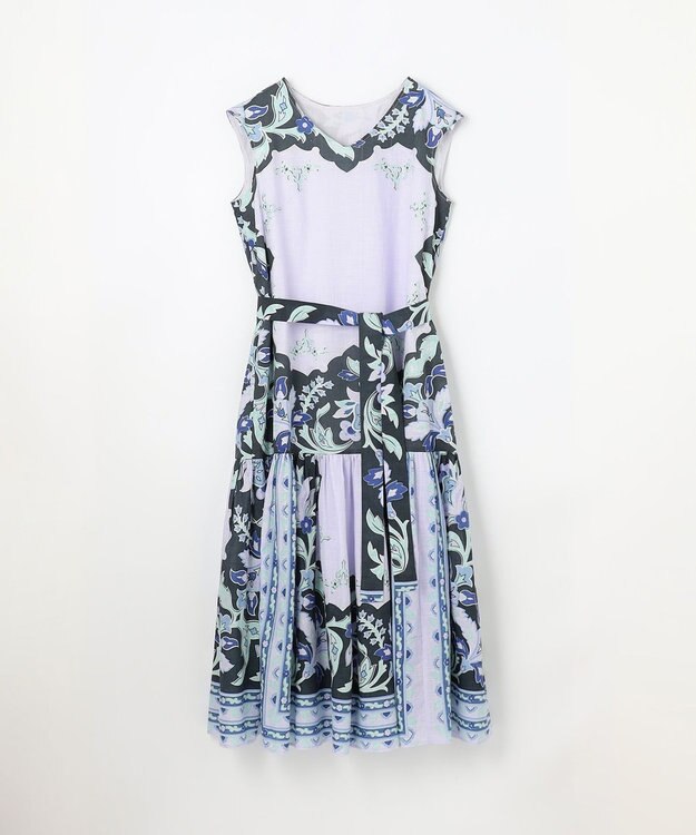 GRACE CONTINENTAL フレームプリントギャザーワンピース ネイビー