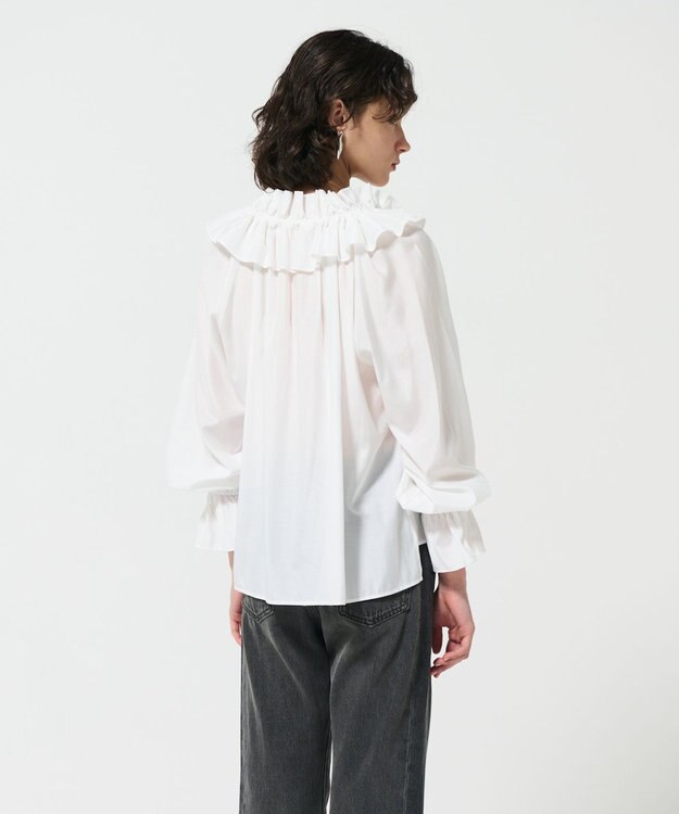 GRACE CONTINENTAL フリルカラーシアーカフタンブラウス ホワイト