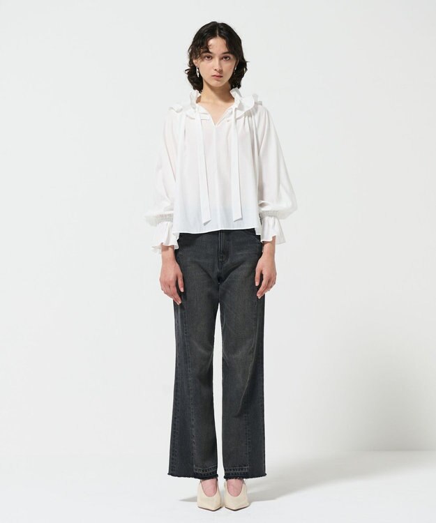 GRACE CONTINENTAL フリルカラーシアーカフタンブラウス ホワイト