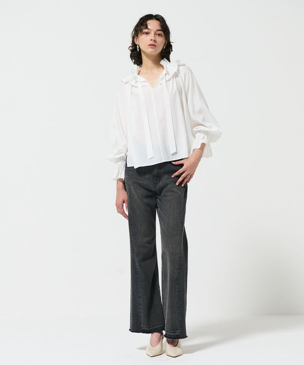 GRACE CONTINENTAL フリルカラーシアーカフタンブラウス ホワイト