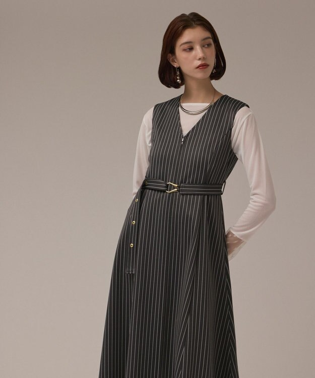 GRACE CONTINENTAL ストライプジャージワンピース グレー