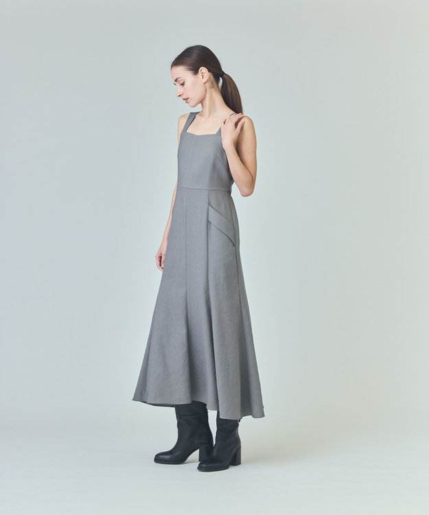 GRACE CONTINENTAL リネンタッチロングドレス グレー