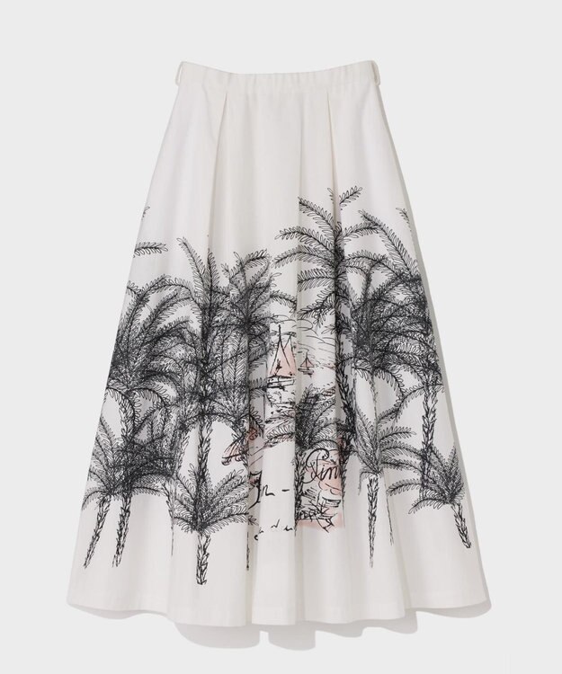 GRACE CONTINENTAL プラージュプリントタックスカート ホワイト