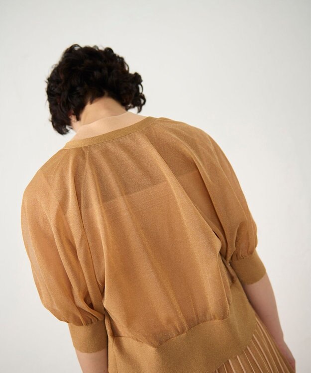 GRACE CONTINENTAL ラメシアードルマンニットカーディガン オレンジ