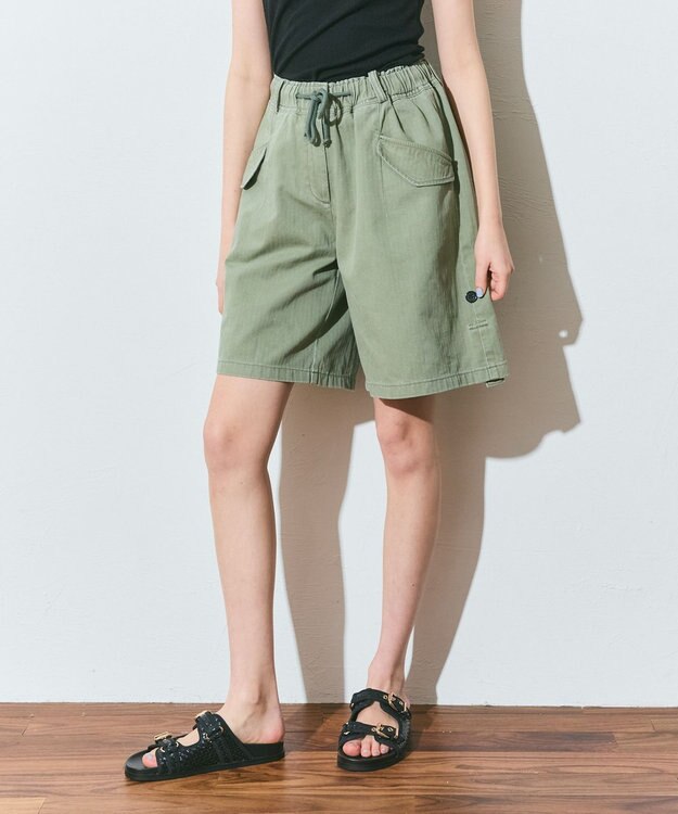 GRACE CONTINENTAL ヘリンボーンツイルハーフパンツ カーキ