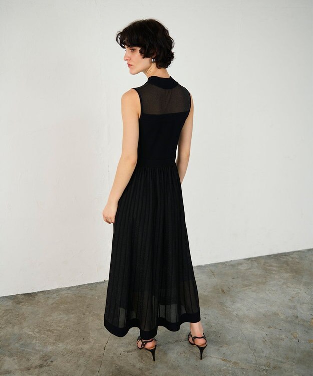 GRACE CONTINENTAL ラメシアープリーツニットワンピース ブラック