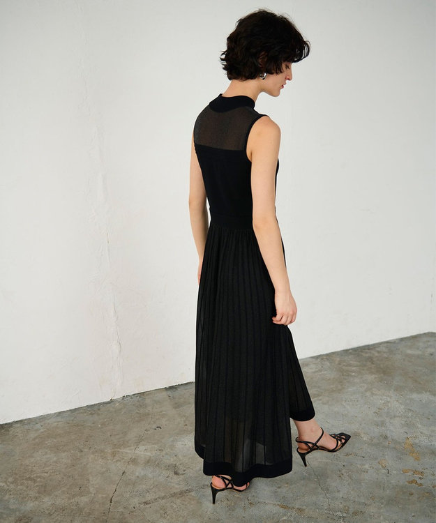 GRACE CONTINENTAL ラメシアープリーツニットワンピース ブラック