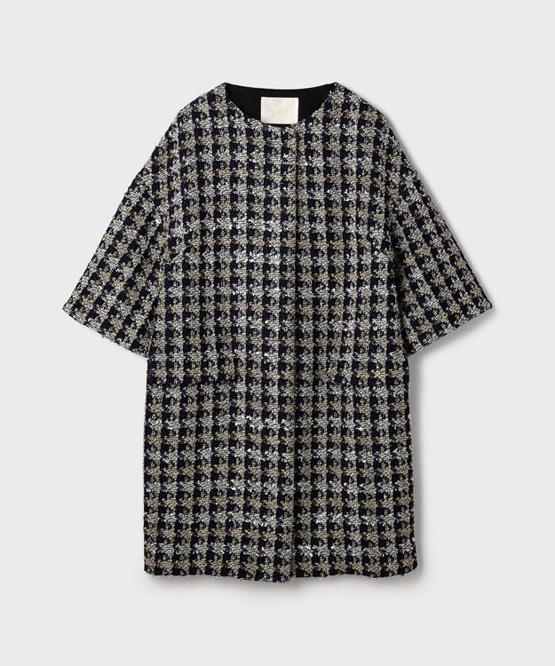 GRACE CONTINENTAL シャイニーツイードコート ネイビー
