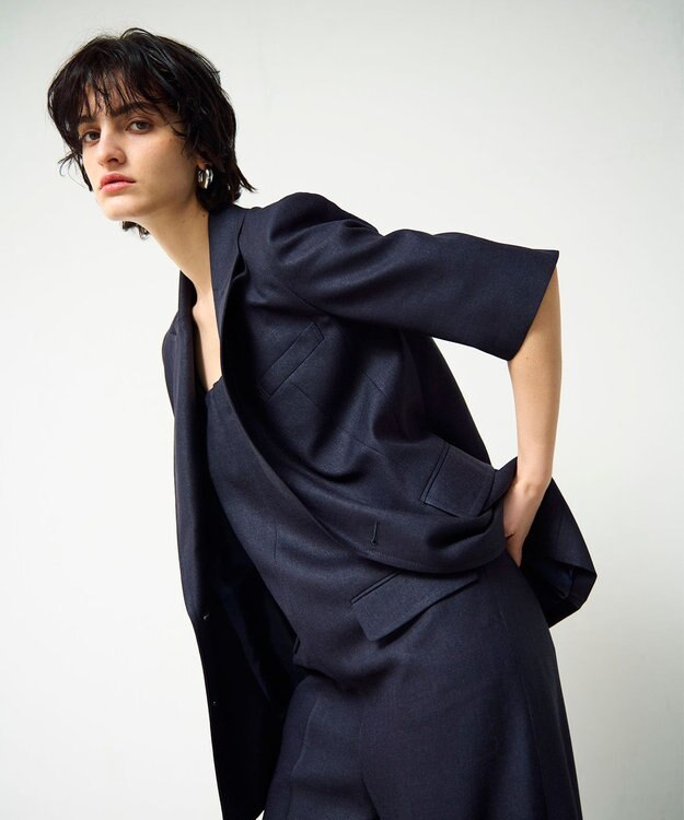 GRACE CONTINENTAL リネンタッチハーフスリーブジャケット ネイビー