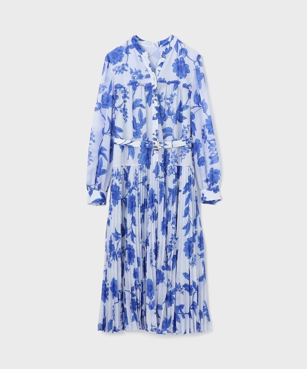 GRACE CONTINENTAL フラワープリントプリーツワンピース サックス