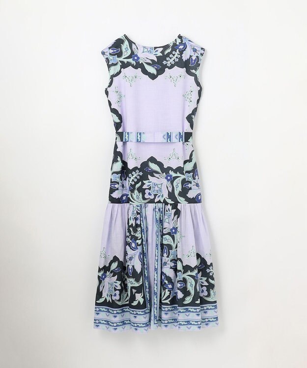 GRACE CONTINENTAL フレームプリントギャザーワンピース ネイビー