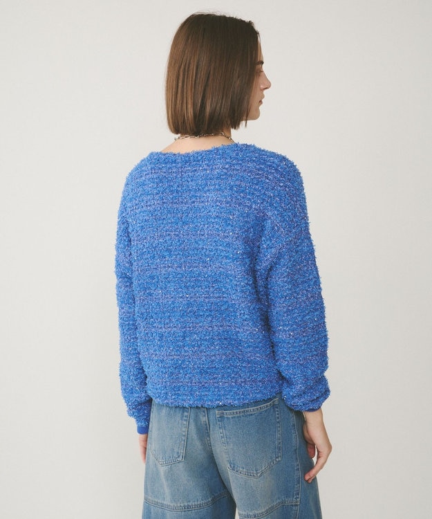 GRACE CONTINENTAL ツイードニットzipカーディガン ブルー