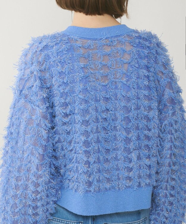 GRACE CONTINENTAL フリンジニットzipカーディガン ブルー