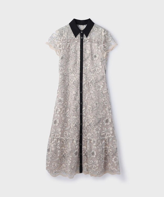 GRACE CONTINENTAL チュールフラワー刺繍ワンピース ベージュ