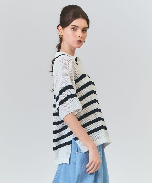 GRACE CONTINENTAL ワッフルボーダートップ ホワイト