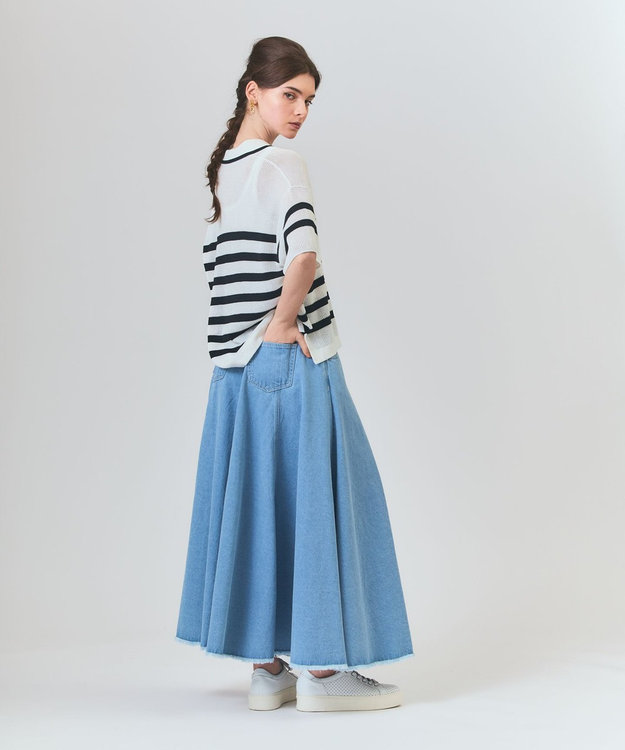 GRACE CONTINENTAL ワッフルボーダートップ ホワイト