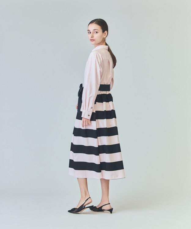 GRACE CONTINENTAL ボーダーコンビシャツワンピース ピンク