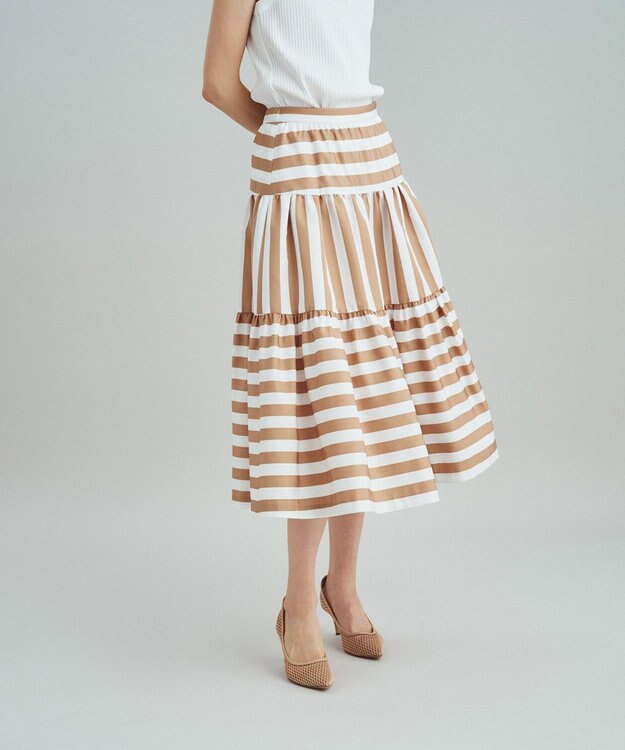 GRACE CONTINENTAL ボーダーコンビスカート キャメル