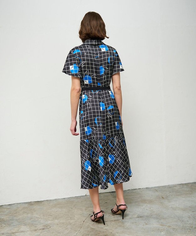 GRACE CONTINENTAL ラインフラワーシャツドレス ブラック