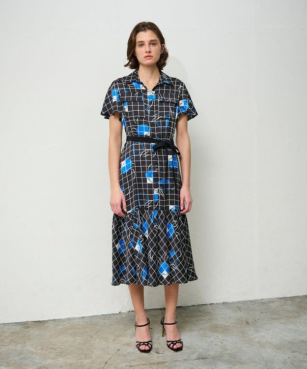 GRACE CONTINENTAL ラインフラワーシャツドレス ブラック