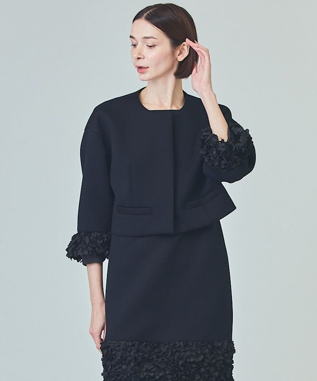 GRACE CONTINENTAL フラワーチュール切替ジャケット ブラック