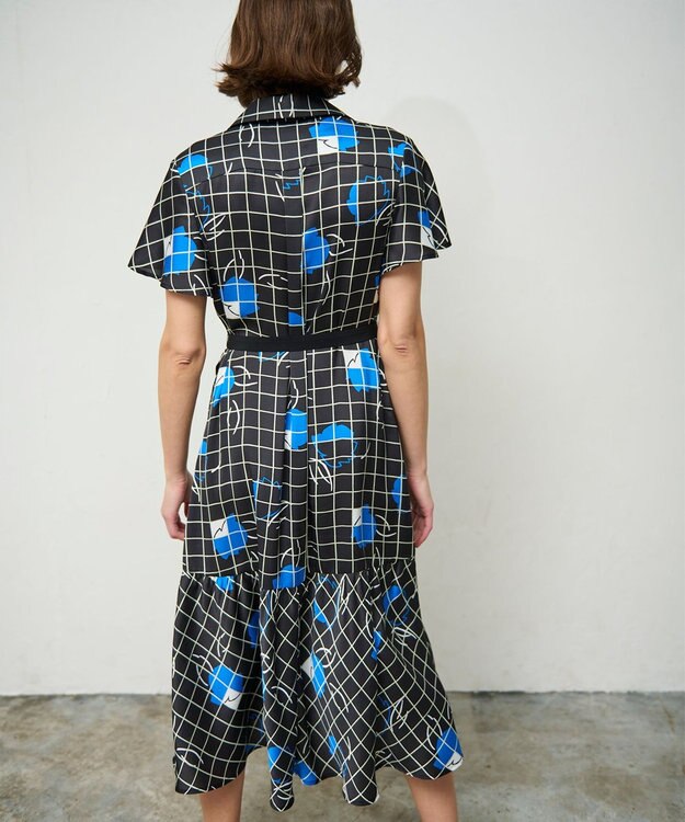 GRACE CONTINENTAL ラインフラワーシャツドレス ブラック