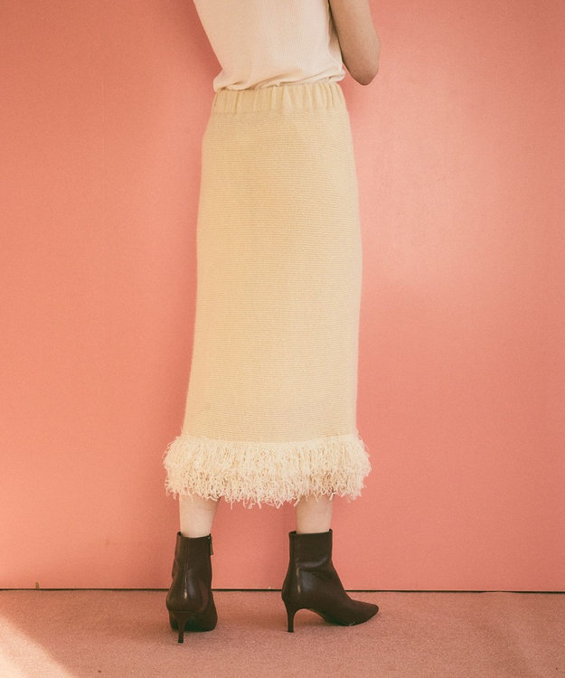 GRACE CONTINENTAL ラメフェザーフリンジスカート キナリ