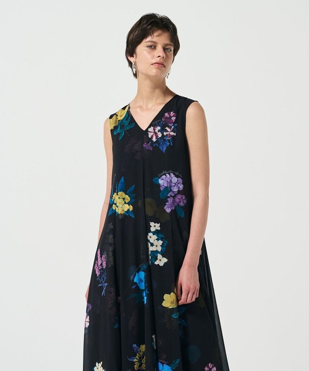 GRACE CONTINENTAL ボタニカルレイヤードワンピース ブラック