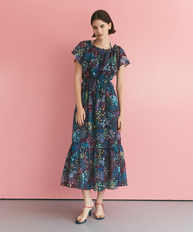 GRACE CONTINENTAL ボタニカルプリントワンピース ブラウン