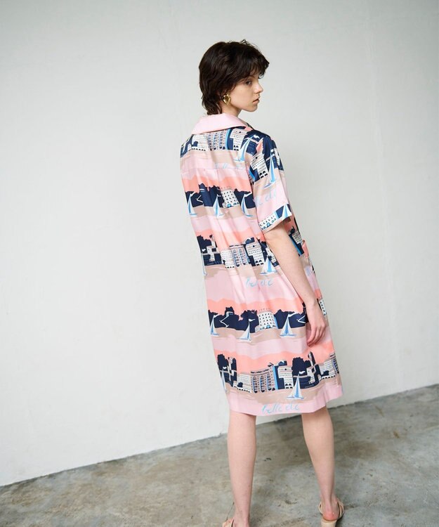 GRACE CONTINENTAL マリンプリントシャツドレス ピンク