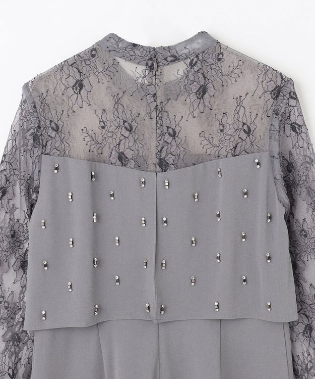 GRACE CONTINENTAL 刺繍ワイドサロペット グレー