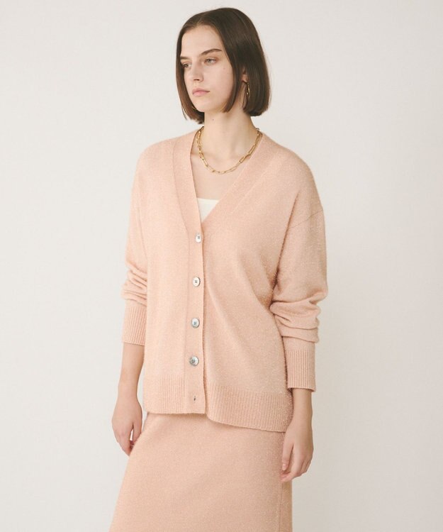 GRACE CONTINENTAL フィルムヤーンニットカーディガン ピンク