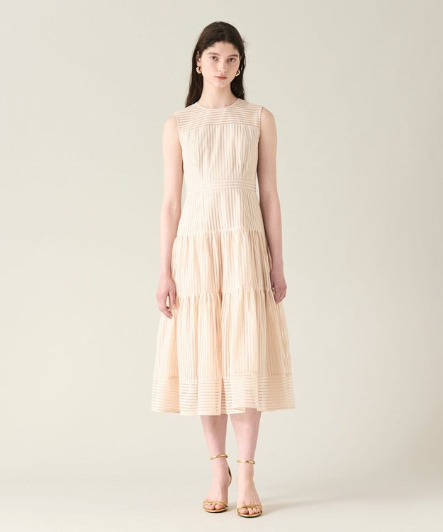 GRACE CONTINENTAL ストライプレースフレアドレス ベージュ