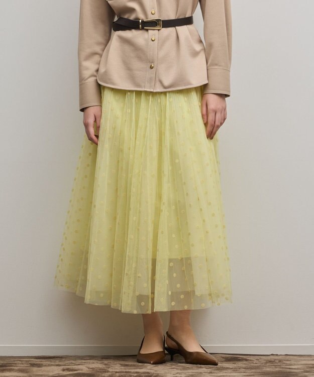 GRACE CONTINENTAL フロッキードットプリーツスカート イエロー