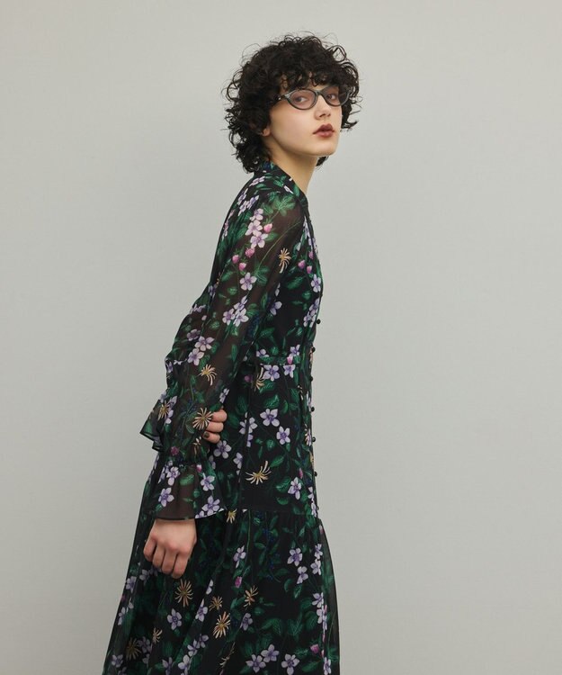 GRACE CONTINENTAL ドロストティアードフレアワンピース ブラック