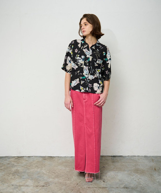 GRACE CONTINENTAL リゾートプリントシャツ ブラック