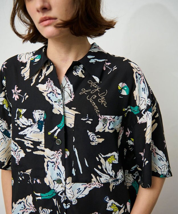 GRACE CONTINENTAL リゾートプリントシャツ ブラック