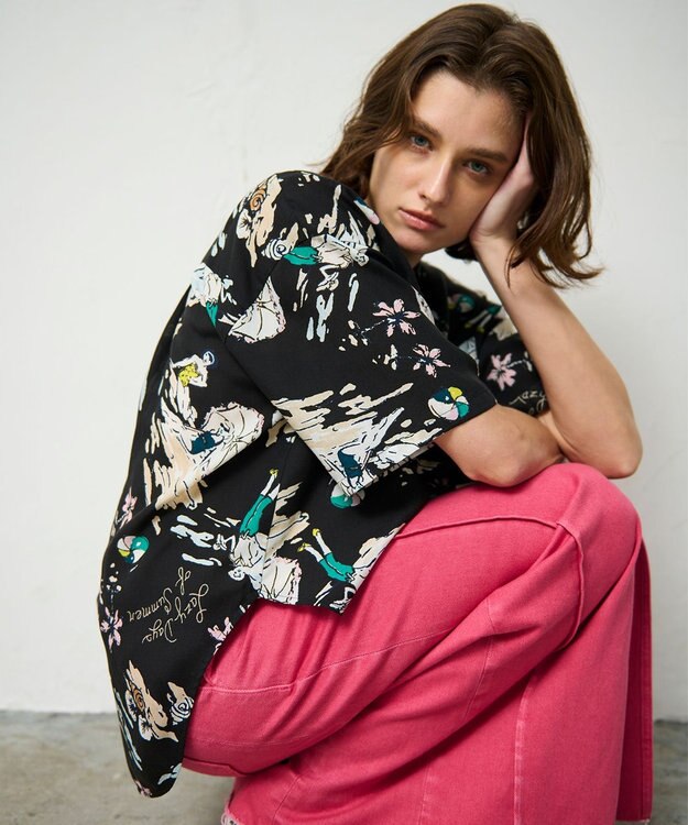 GRACE CONTINENTAL リゾートプリントシャツ ブラック