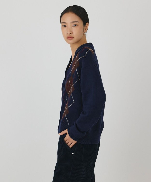 GRACE CONTINENTAL アーガイルニットカーディガン ネイビー