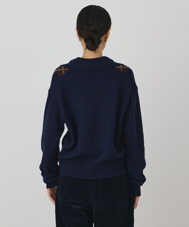 GRACE CONTINENTAL アーガイルニットカーディガン ネイビー