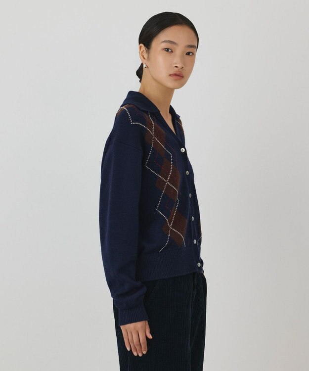 GRACE CONTINENTAL アーガイルニットカーディガン ネイビー