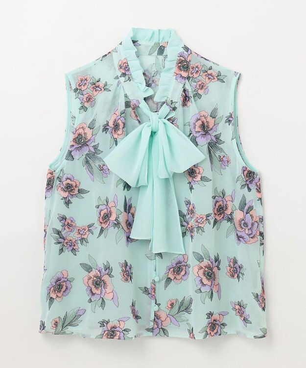 GRACE CONTINENTAL エスニックフラワー刺繍トップ ライトグリーン