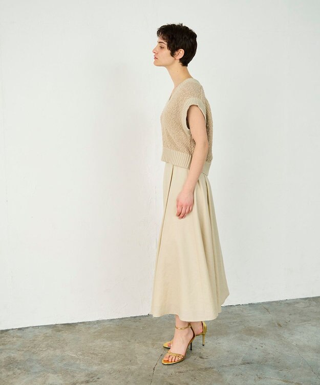 GRACE CONTINENTAL リネンタッチタックフレアスカート ベージュ