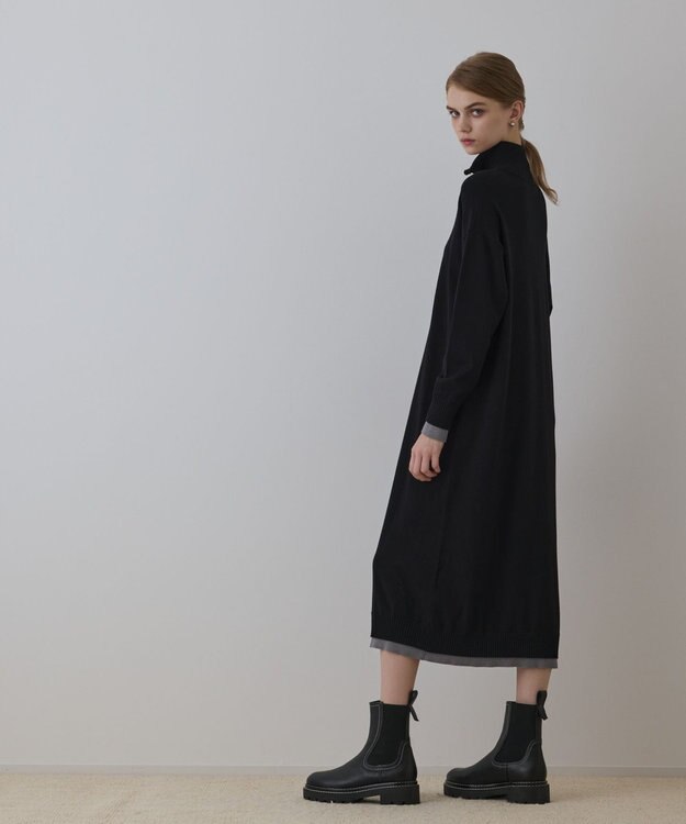 GRACE CONTINENTAL バイカラーストレートニットワンピース ブラック
