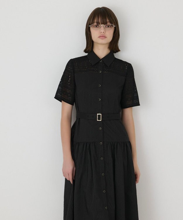 GRACE CONTINENTAL レースドッキングフレアワンピース ブラック