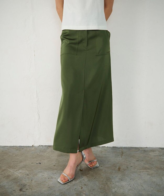 GRACE CONTINENTAL サテンストレートスカート カーキ