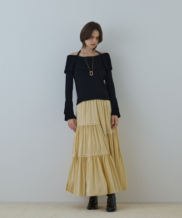 GRACE CONTINENTAL ティアードロングスカート イエロー