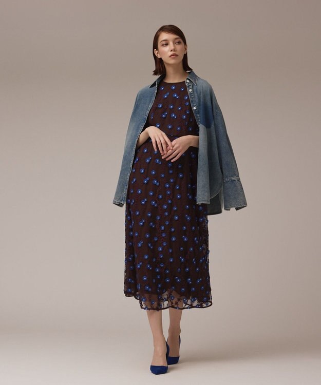 GRACE CONTINENTAL バイカラーレースワンピース ブラウン